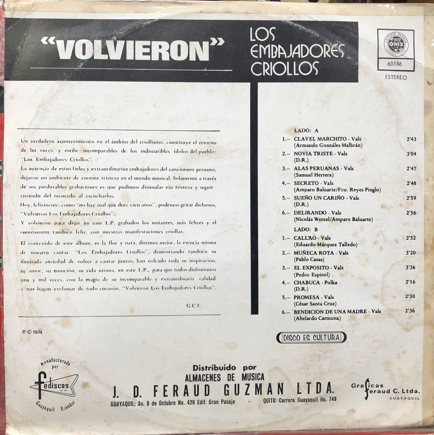 LOS EMBAJADORES CRIOLLOS - VOLVIERON LP