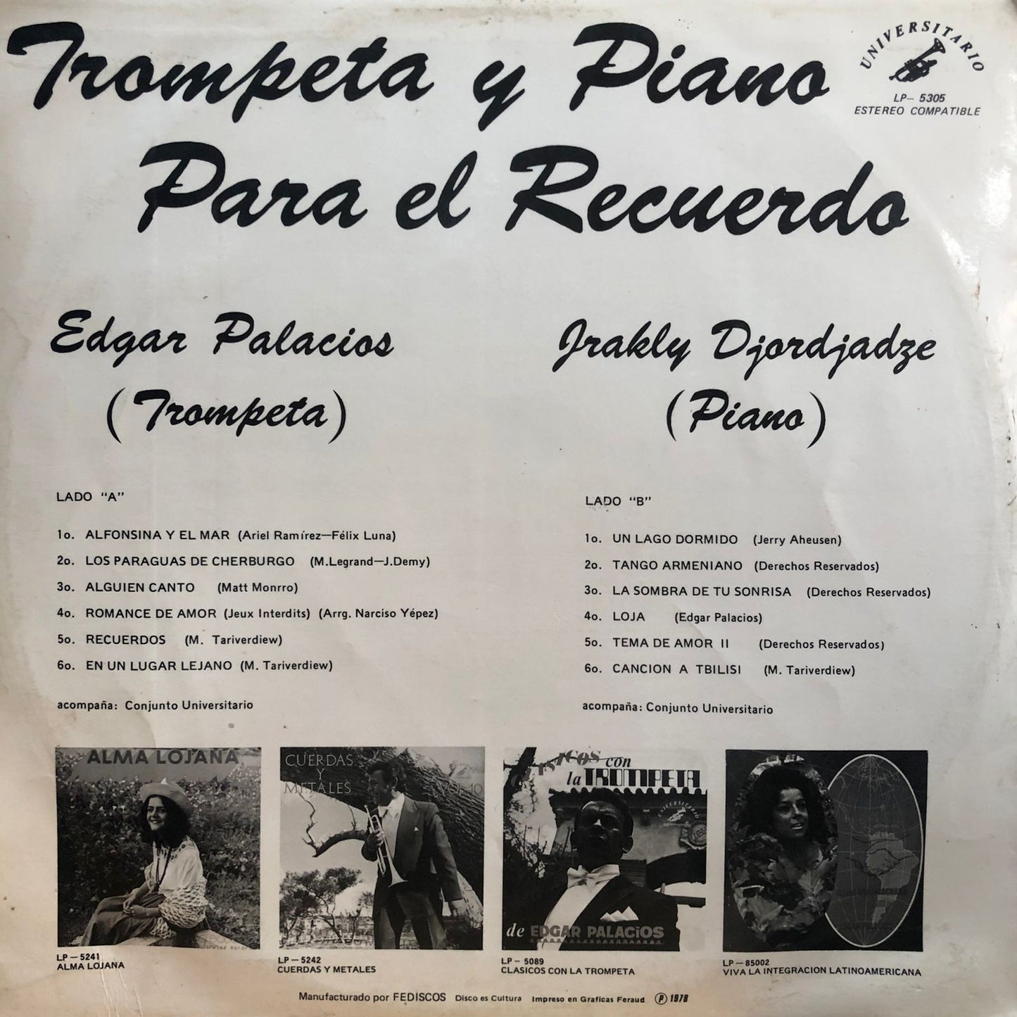 EDGAR PALACIOS Y JRAKLY DJORDJADZE - TROMPETA Y PIANO LP
