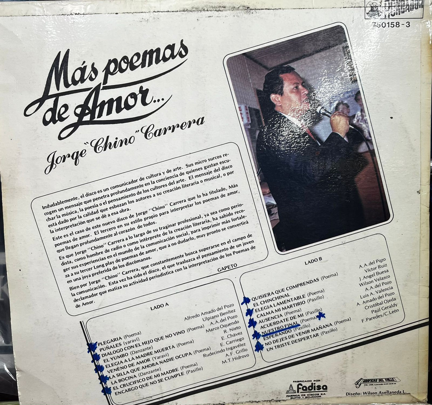 JORGE ¨CHINO¨ CARRERA - MAS POEMAS DE AMOR LP