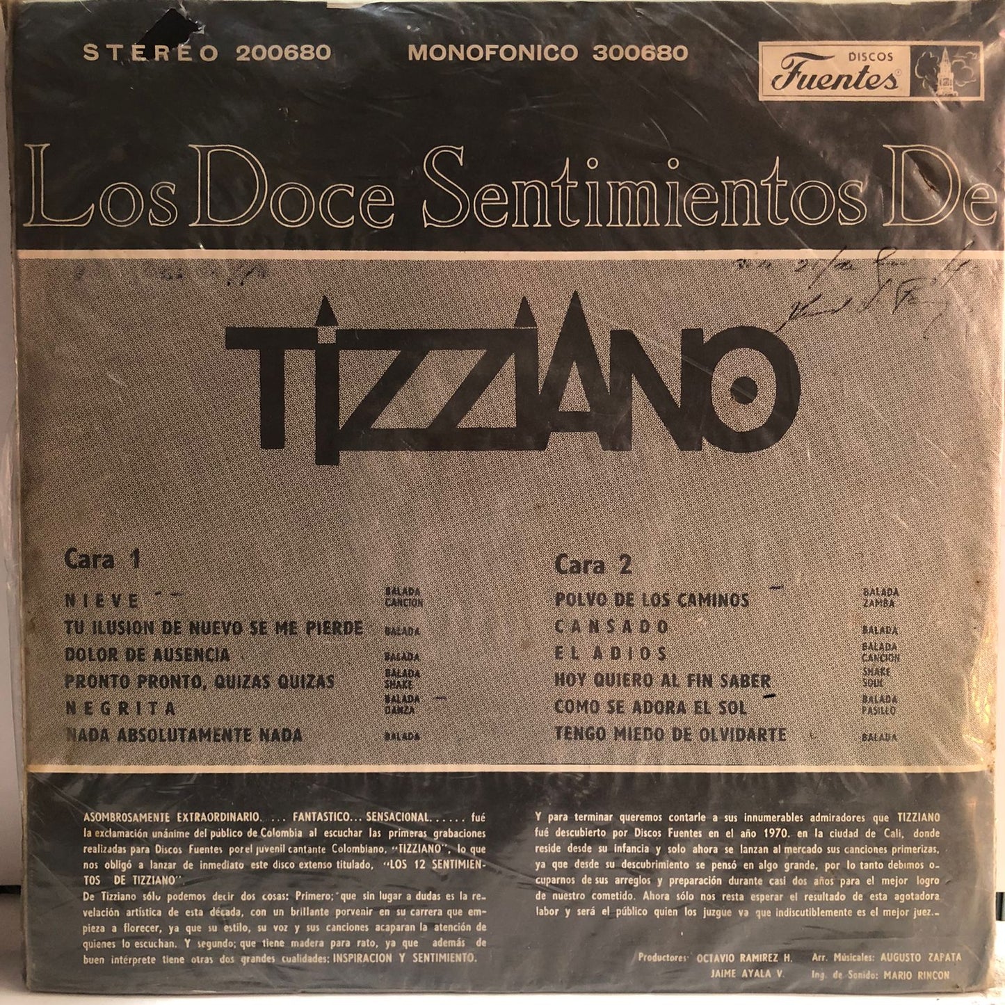 TIZZIANO - LOS DOCE SENTIMIENTOS LP