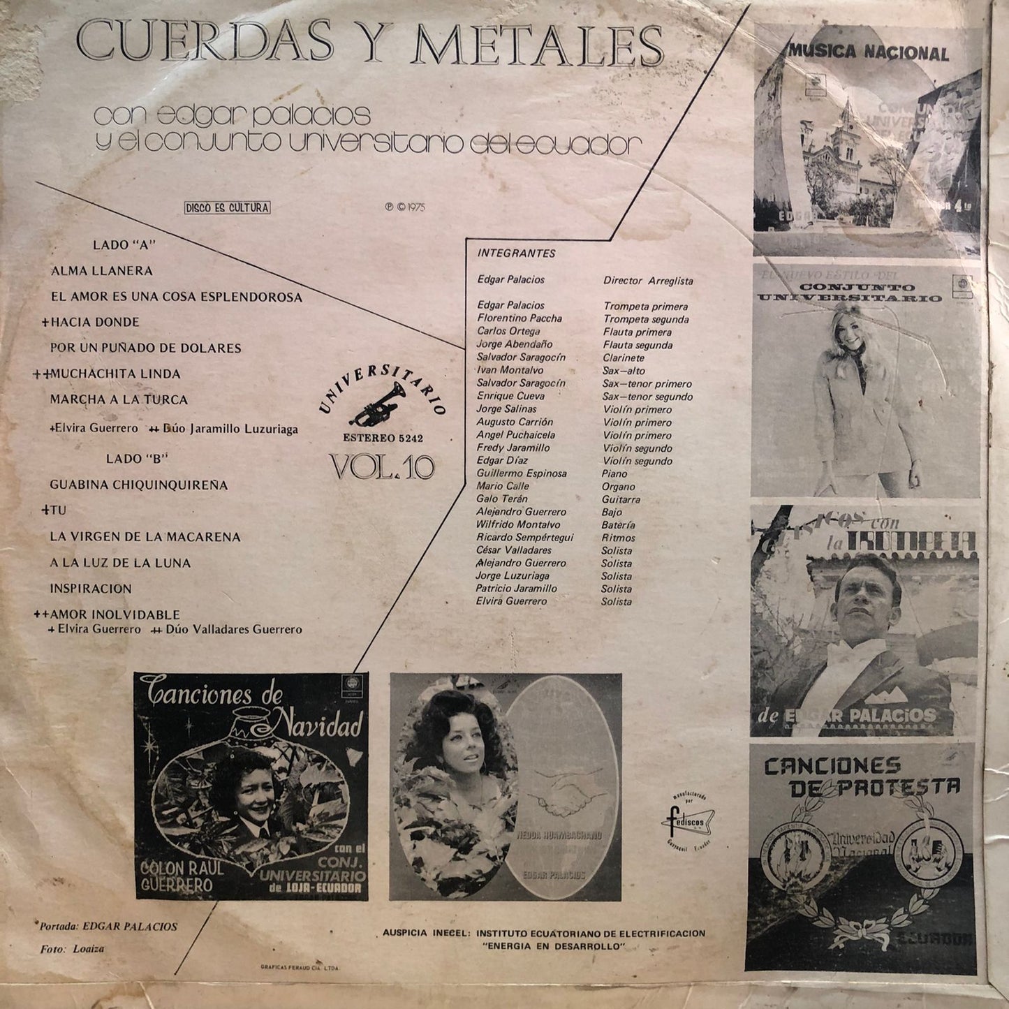 EDGAR PALACIOS Y EL CONJUNTO UNIVERSITARIO DEL ECUADOR - CUERDAS Y METALES LP