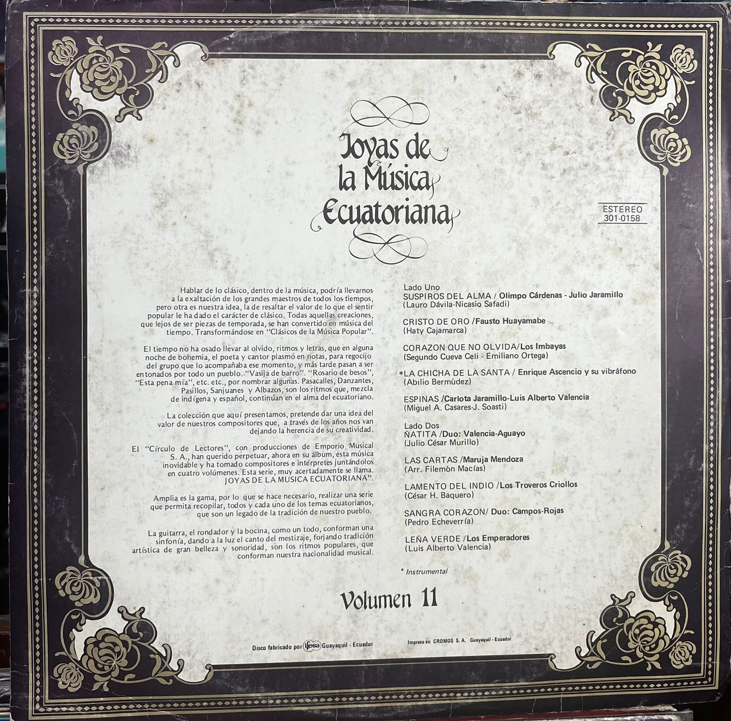 JOYAS DE LA MUSICA ECUATORIANA VOL.11 LP