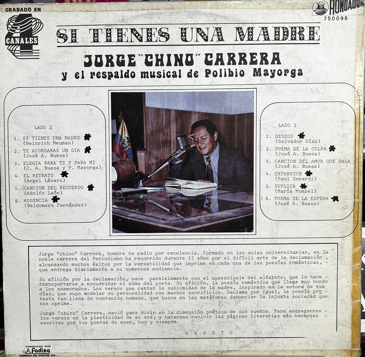 JORGE ¨CHINO¨ CARRERA - SI TIENES UNA MADRE LP