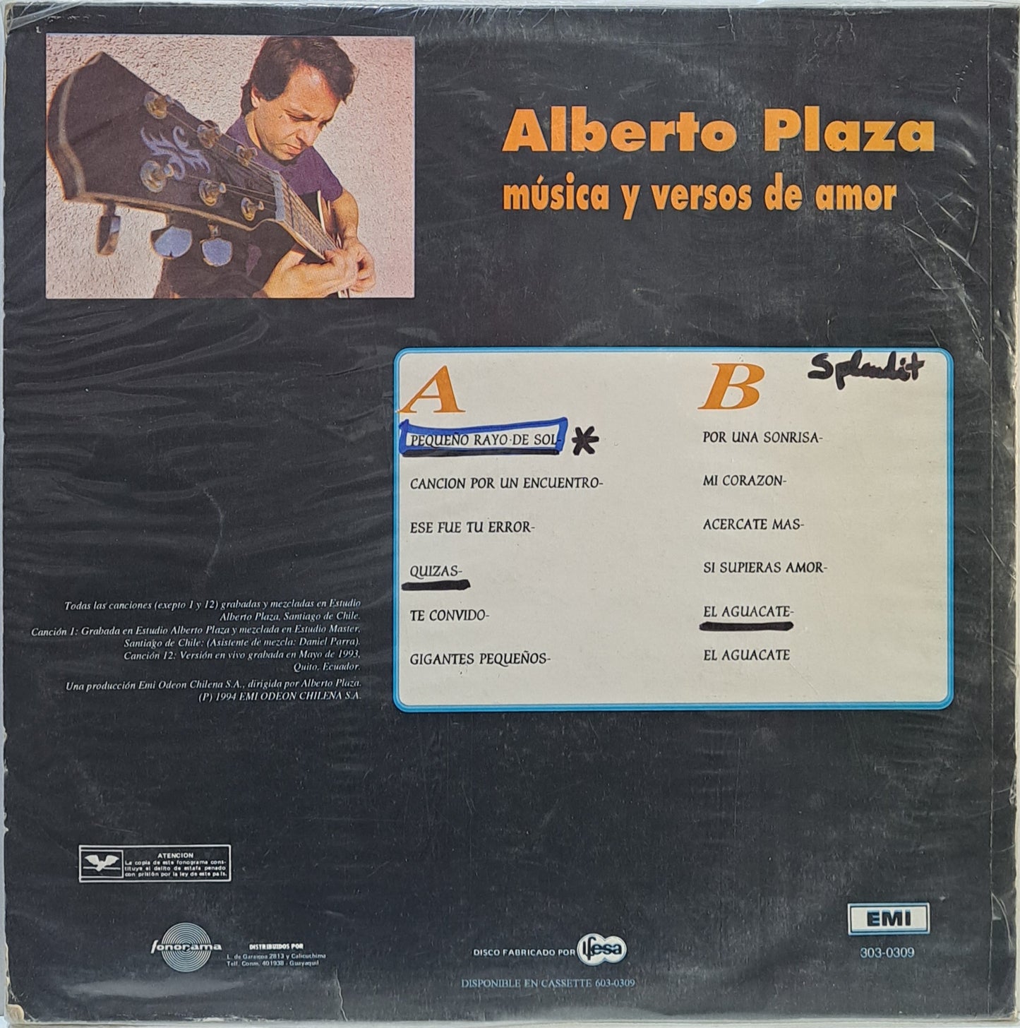 ALBERTO PLAZA - MUSICA Y VERSOS DE AMOR LP