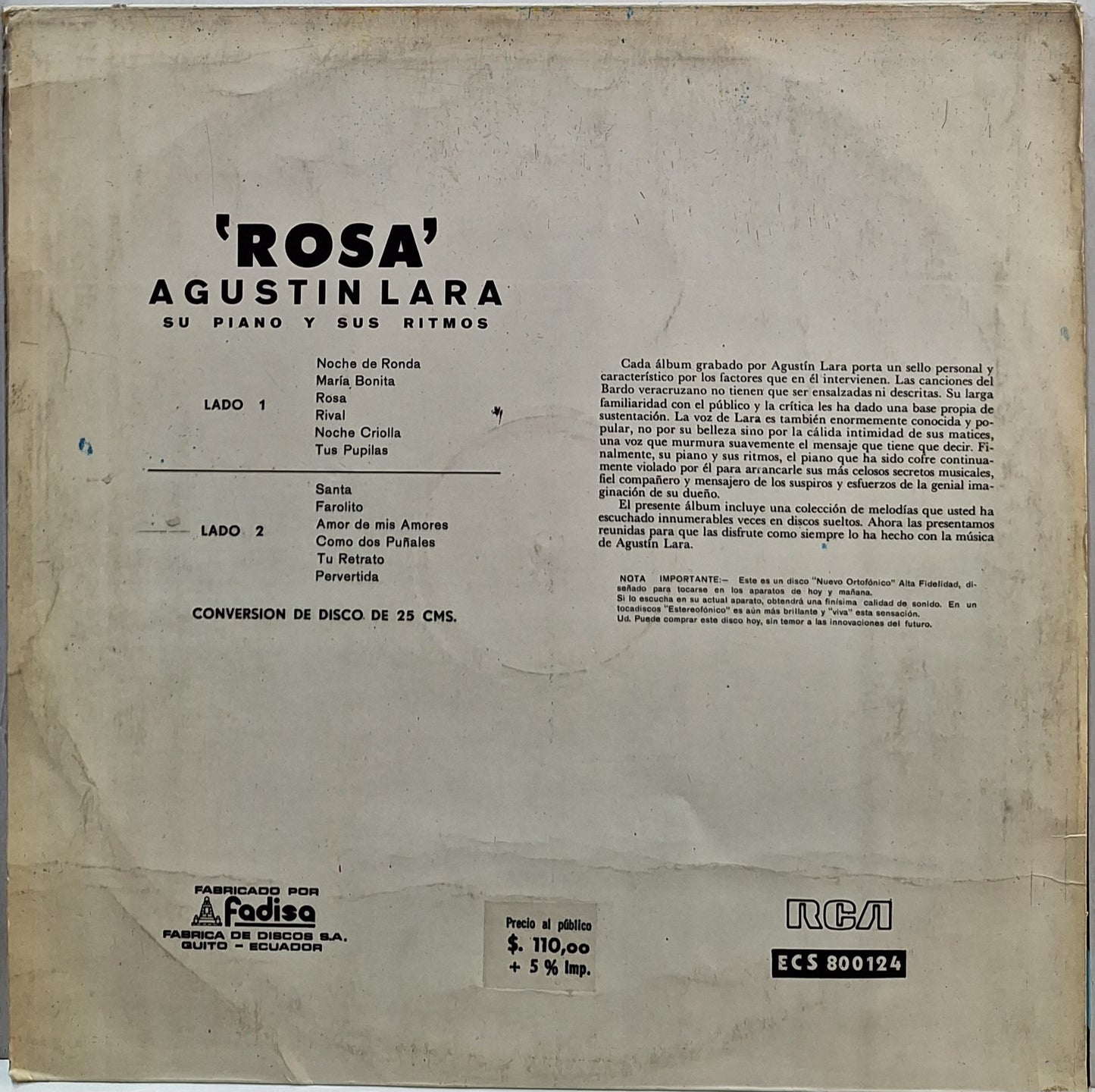 AGUSTIN LARA - ROSA LP