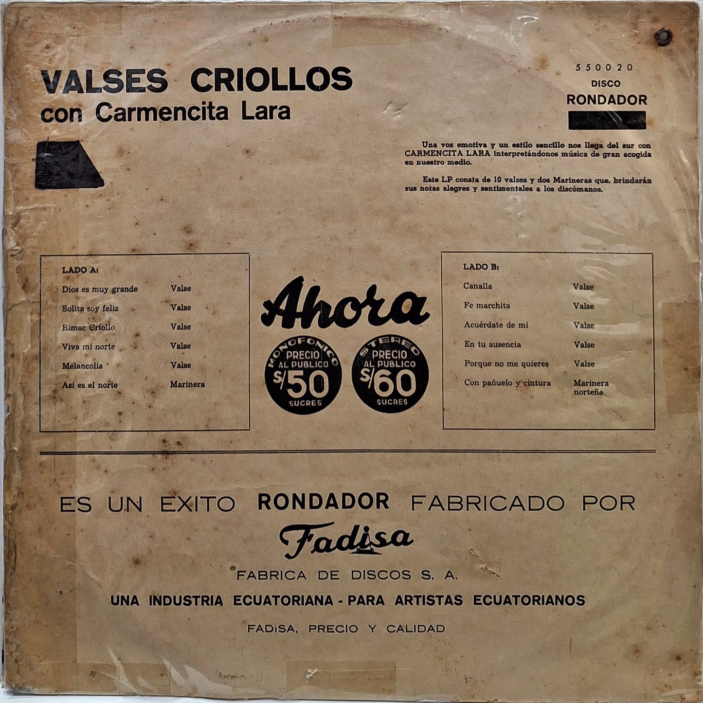 CARMENCITA LARA - VALSES CRIOLLOS LP