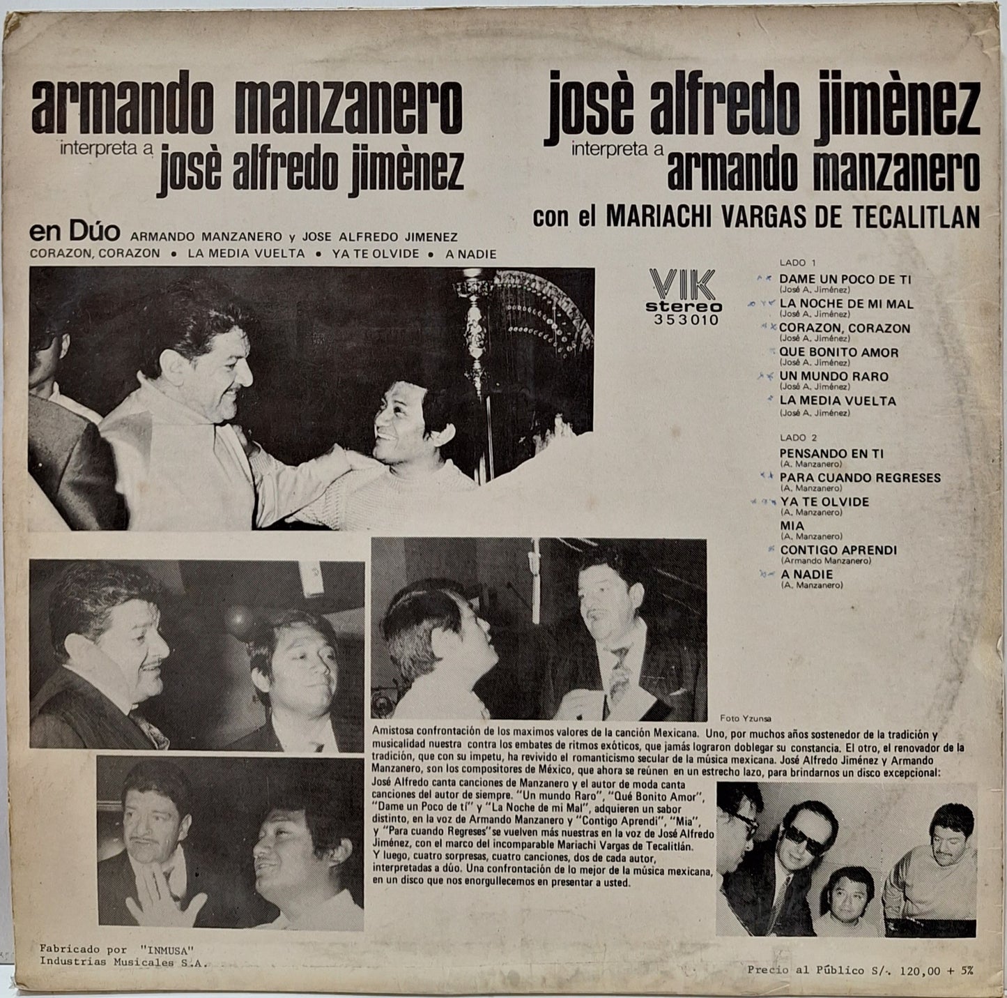 JOSE ALFREDO JIMENEZ - INTERPRETA A ARMANDO MANZANERO LP