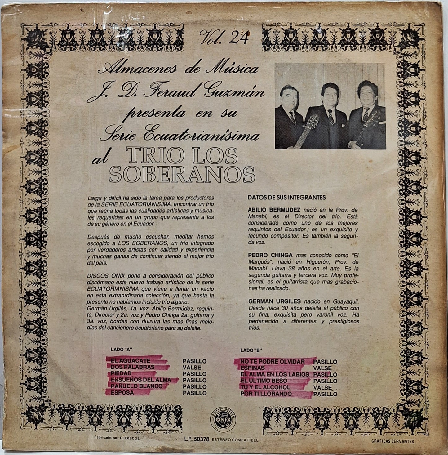 TRIO LOS SOBERANOS - SERIE ECUATORIANISIMA VOL 24 LP
