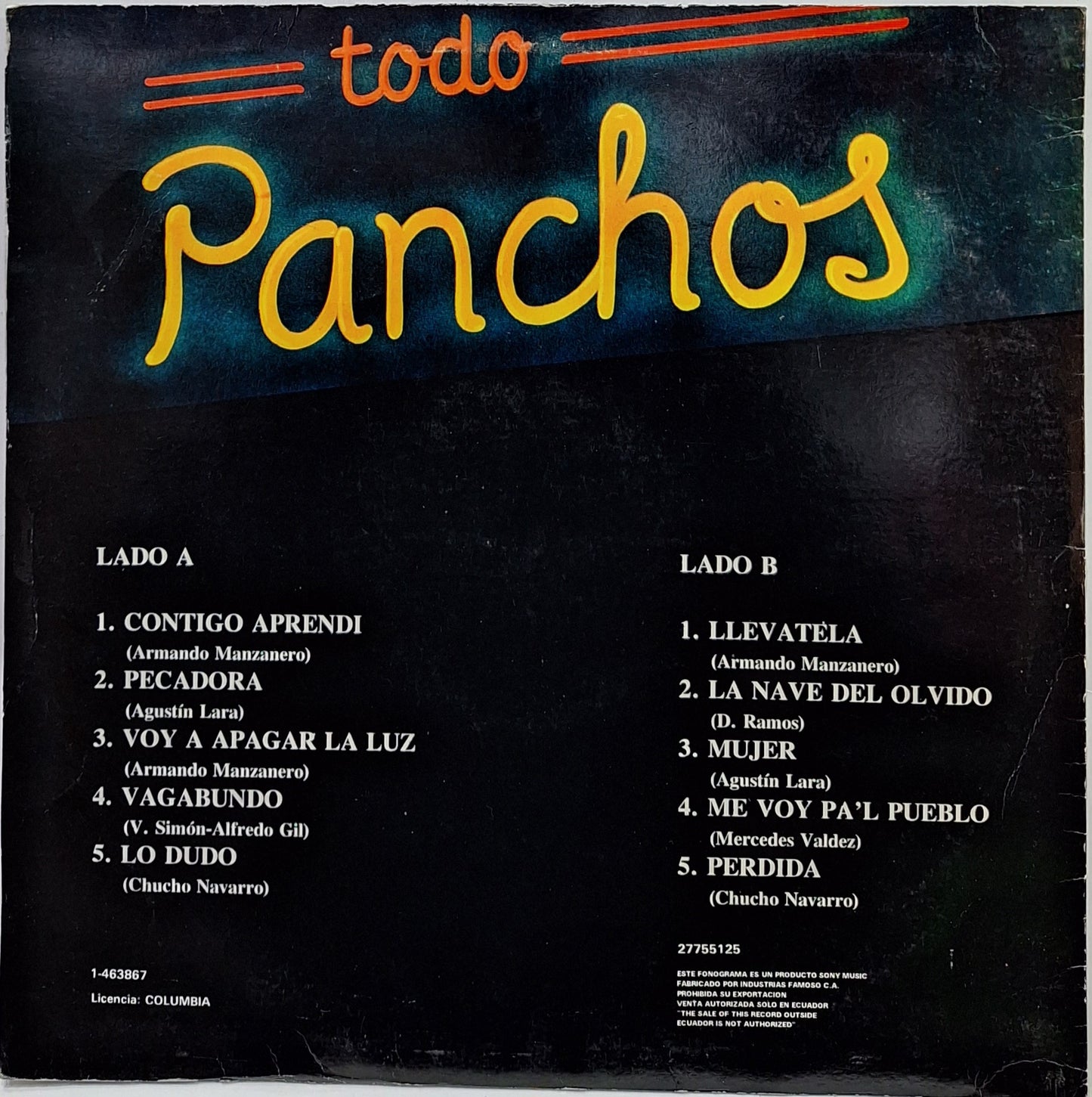 TODO PANCHOS - LAS GRANDES CANCIONES VOL.1 LP