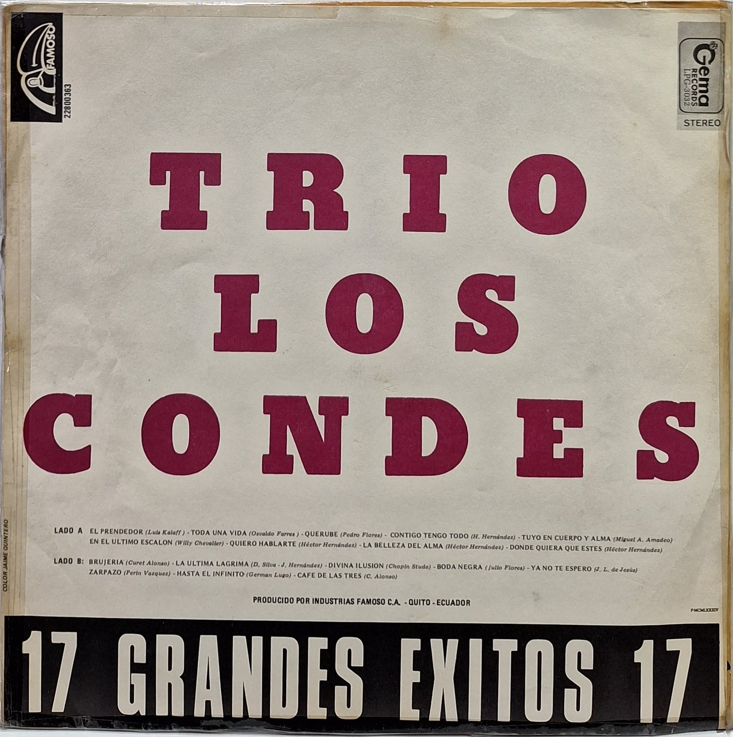 TRIO LOS CONDES - 17 GRANDES EXITOS LP