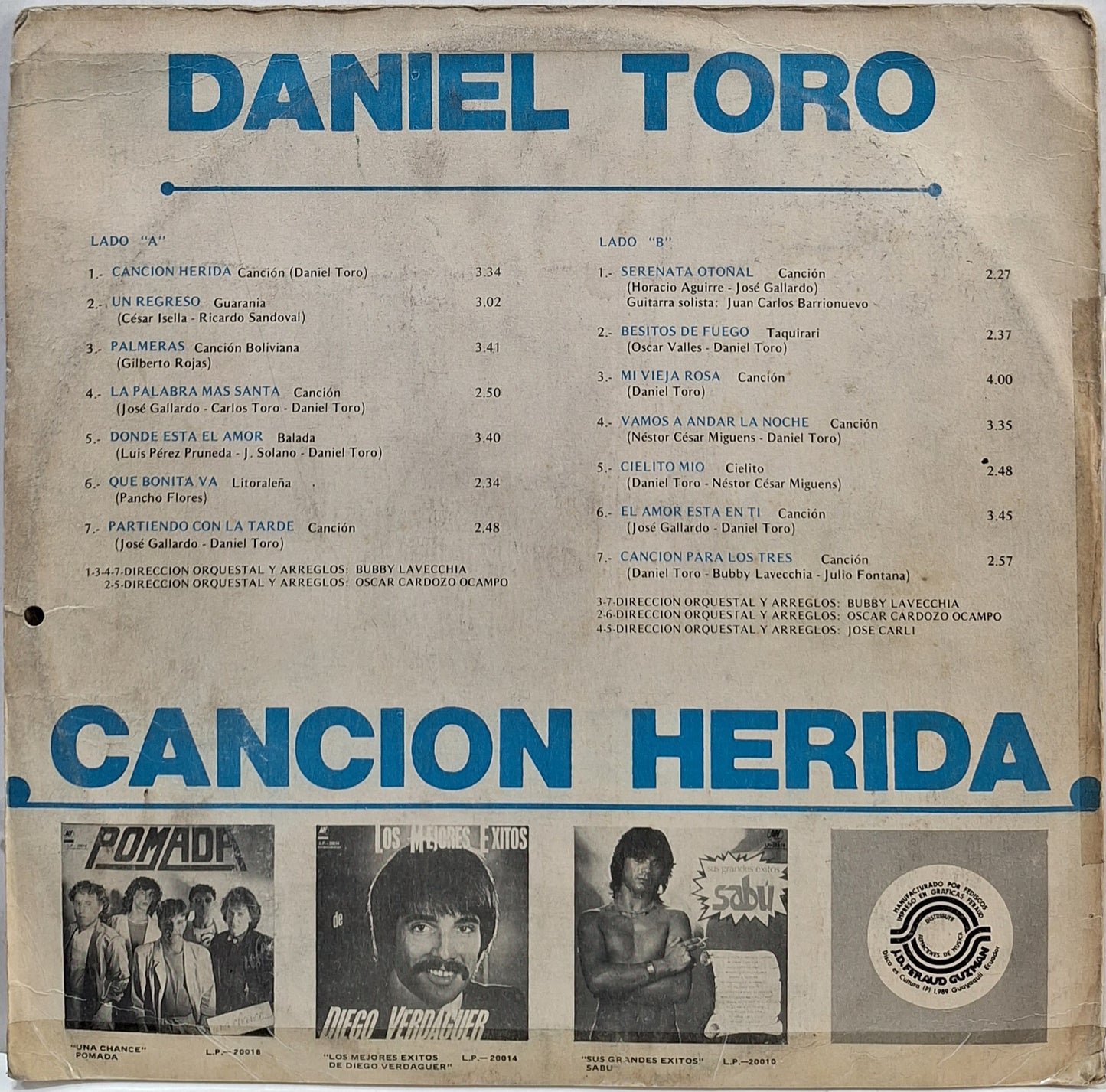 DANIEL TORO - CANCION HERIDA LP