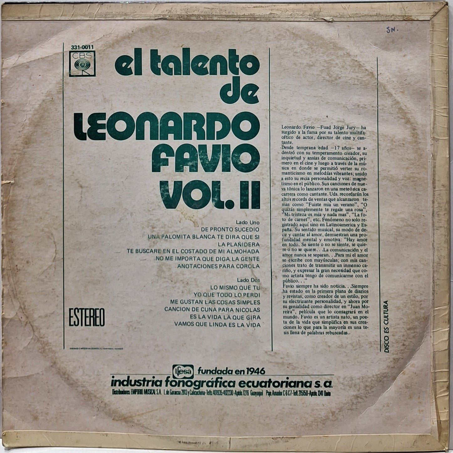 LEONARDO FAVIO - EL TALENTO DE VOL.II LP