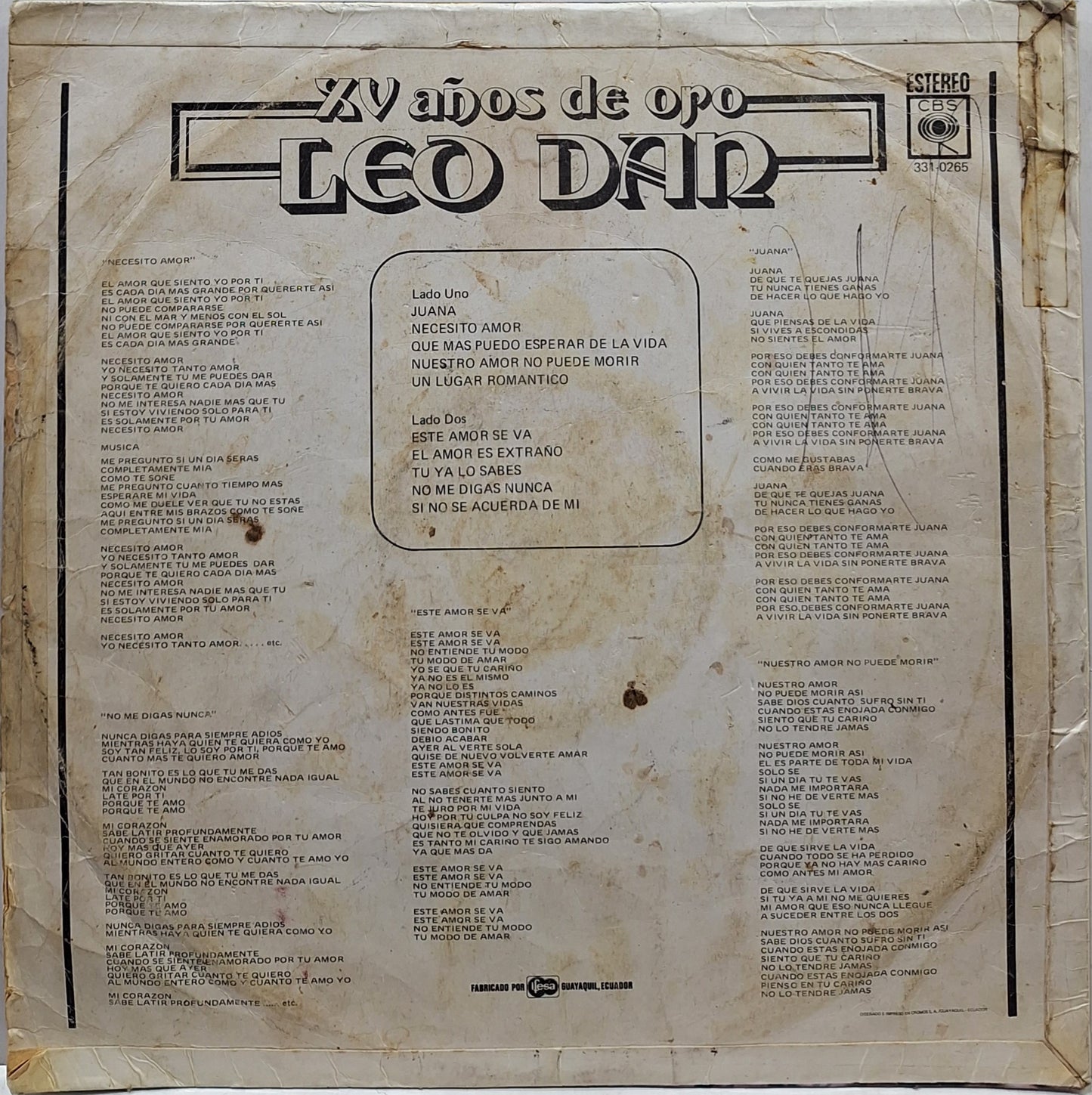 LEO DAN - XV AÑOS DE ORO LP