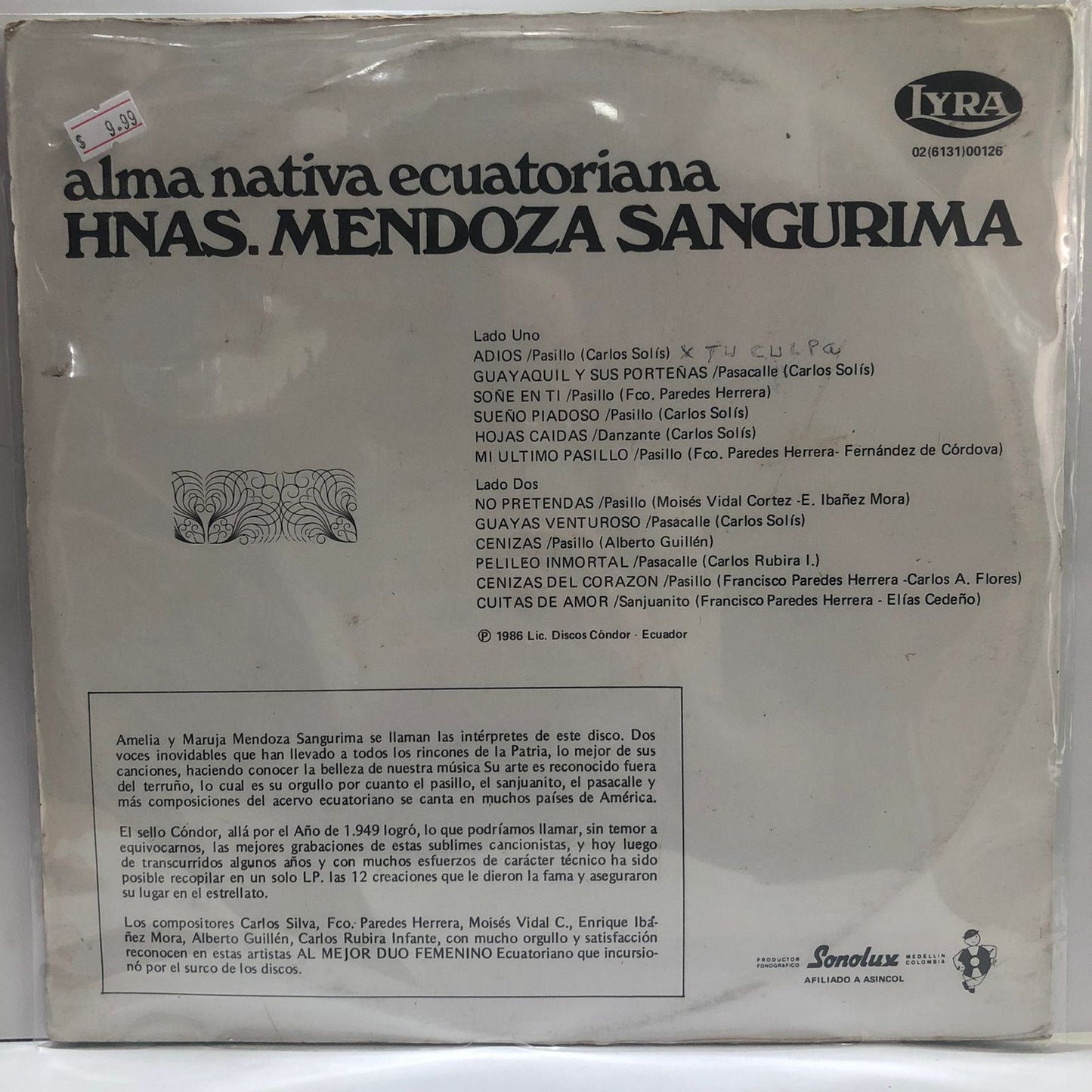 HNAS MENDOZA SANGURIMA - ALMA NATIVA ECUATORIANA LP