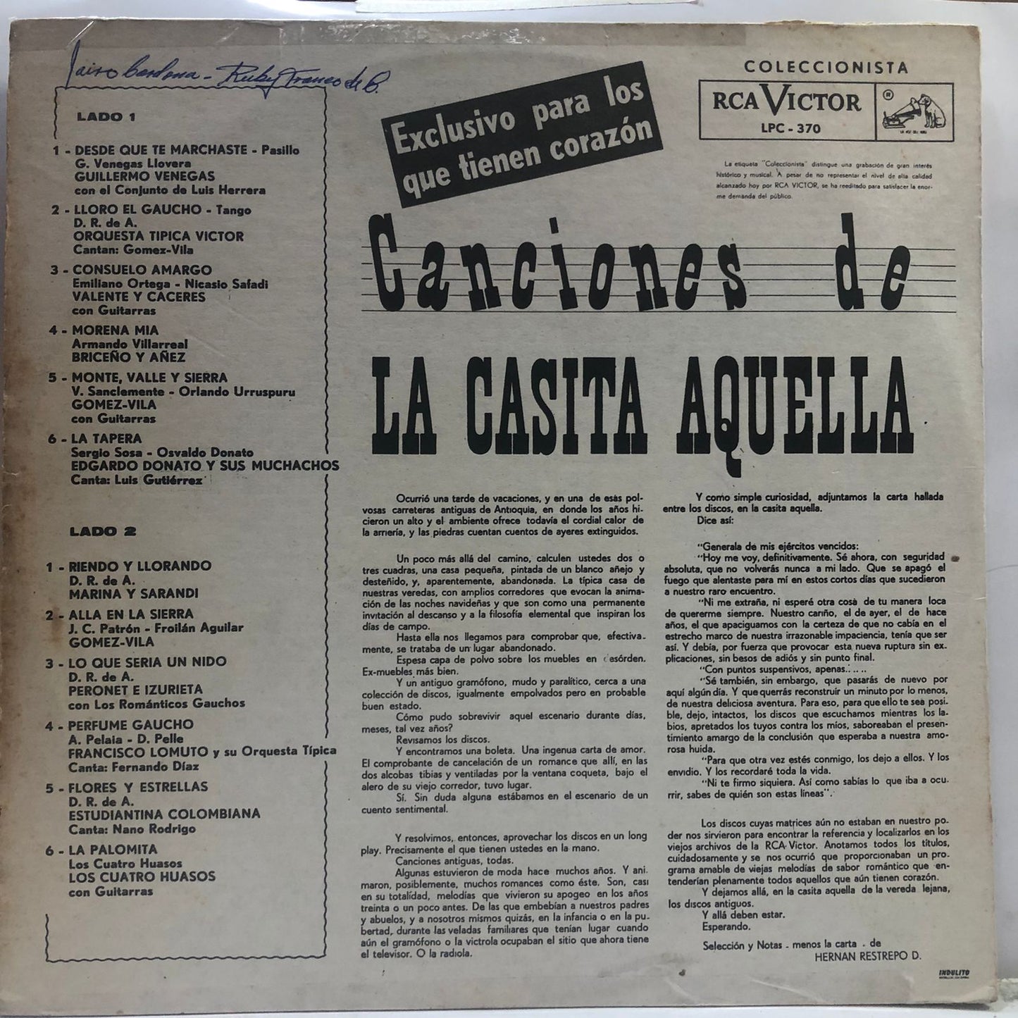 AQUELLAS CANCIONES DE LA CASITA AQUELLA LP
