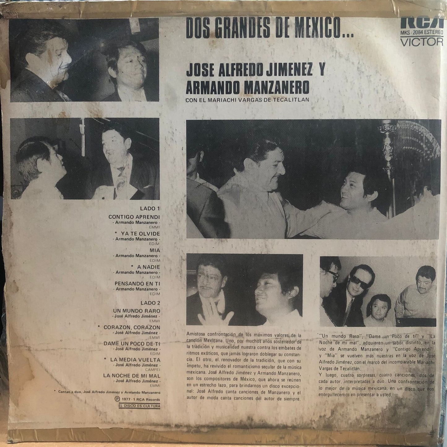 JOSE ALFREDO JIMENEZ Y ARMANDO MANZANERO - DOS GRANDES DE MEXICO LP