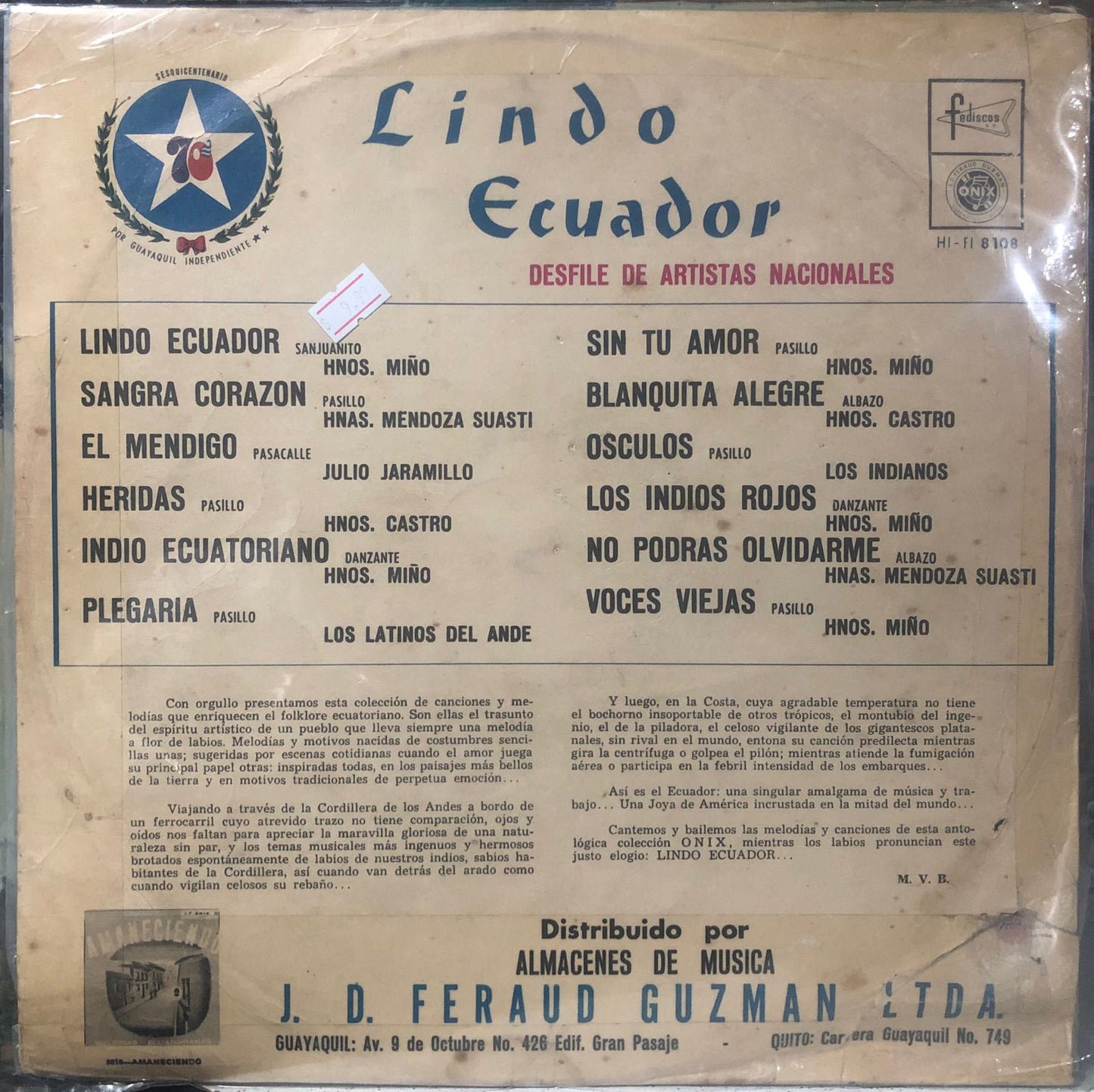 LINDO ECUADOR - DESFILE DE ARTISTAS NACIONALES LP