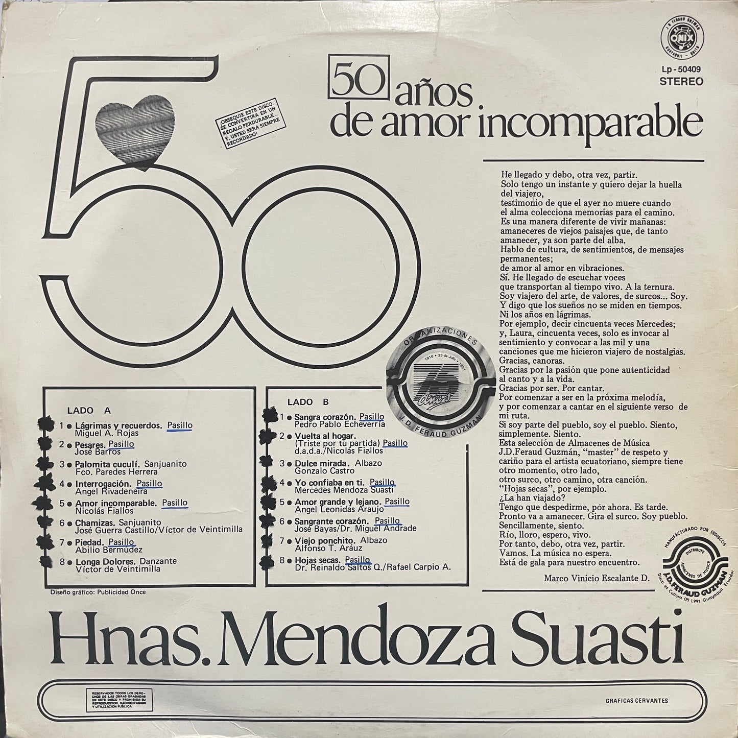HNAS MENDOZA SUASTI - 50 AÑOS DE AMOR INCOMPARABLE LP