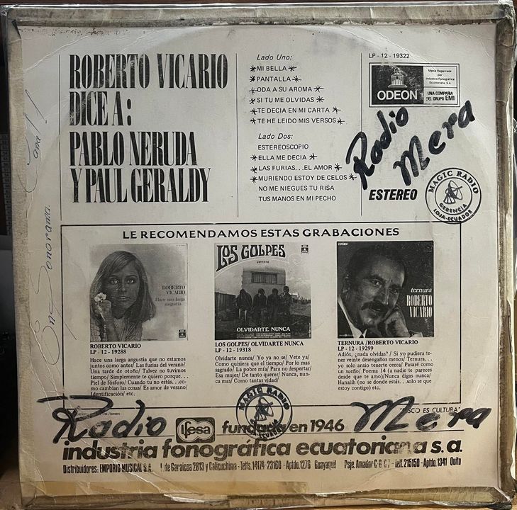ROBERTO VICARIO - DICE A: PABLO NERUDA Y PAUL GERALDY LP