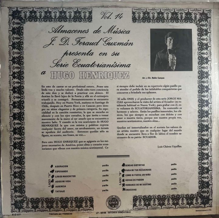 HUGO HENRIQUEZ - SERIE ECUATORIANISIMA VOL.14 LP (DE EPOCA)