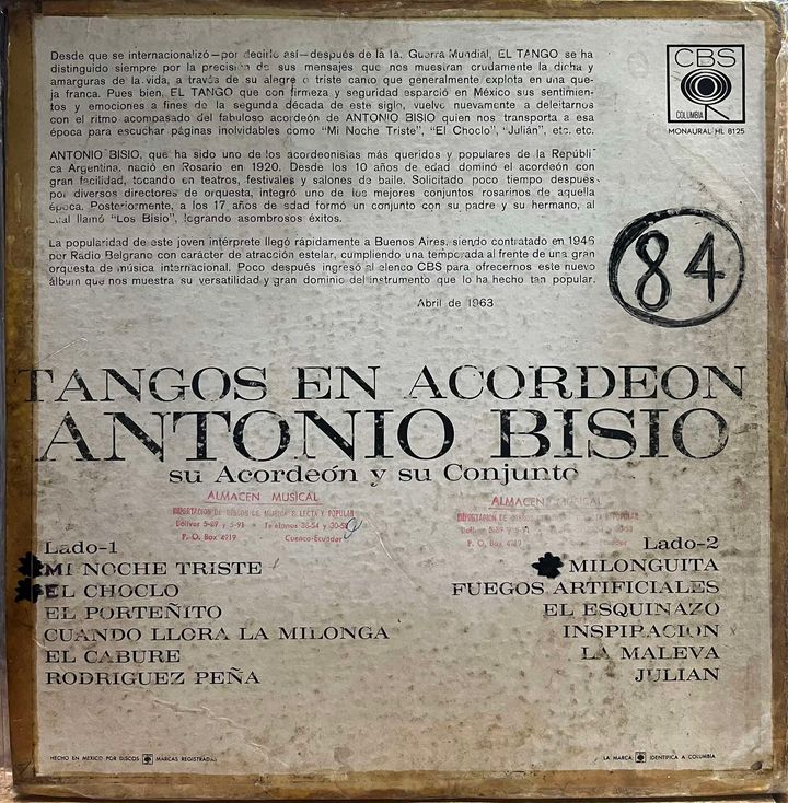 ANTONIO BISIO - TANGOS EN ACORDEON LP