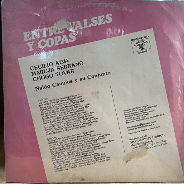CECILIO ALVA, CHUGO TOVAR Y MARUJA SERRANO - ENTRE VALSES Y COPAS LP (DE EPOCA)