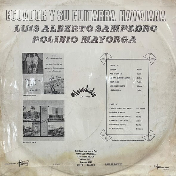 LUIS ALBERTO SAMPREDRO Y POLIBIO MAYORGA - ECUADOR Y SU GUITARRA HAWAINA LP (DE EPOCA)