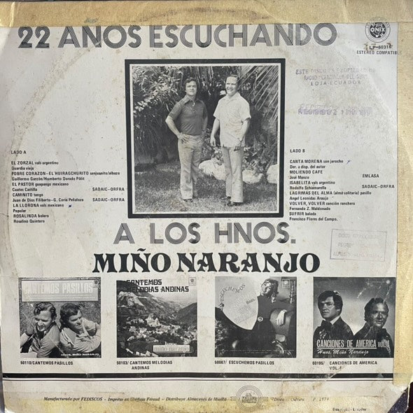 HNOS. MIÑO NARANJO - 22 AÑOS ESCUCHANDO LP