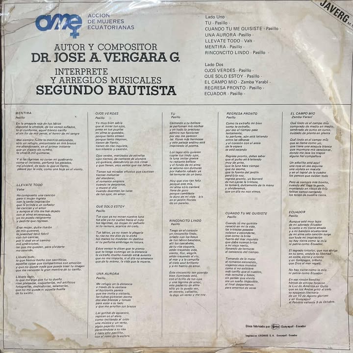 SEGUNDO BAUTISTA - ACCION DE MUJERES ECUATORIANAS (INSTRUMENTAL) LP