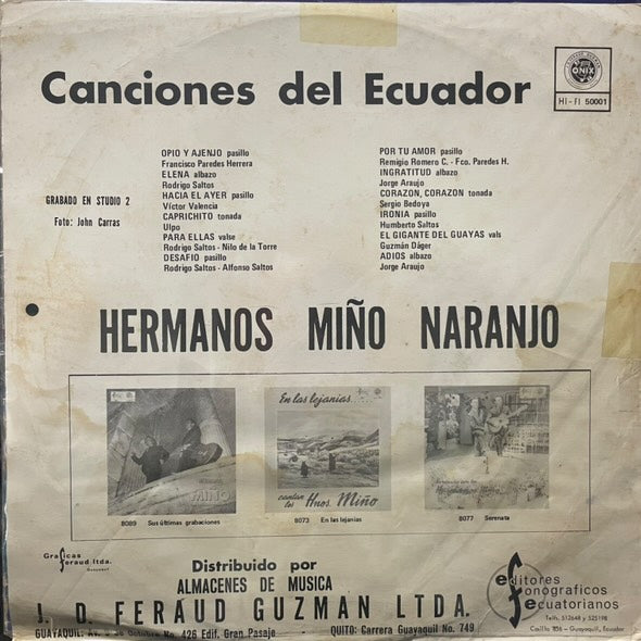HNOS MIÑO NARANJO - CANCIONES DEL ECUADOR LP (DE EPOCA)