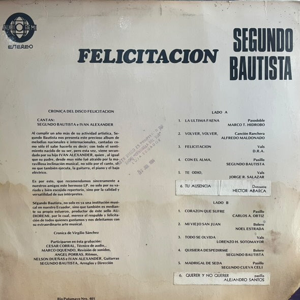 SEGUNDO BAUTISTA - FELICITACION LP