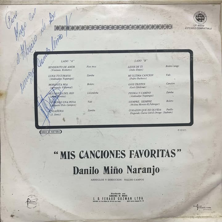 DANILO MIÑO NARANJO - MIS CANCIONES FAVORITAS LP (DE EPOCA)