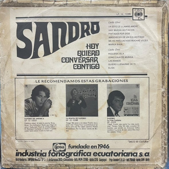 SANDRO - HOY QUIERO CONVERSAR CONTIGO LP (DE EPOCA)