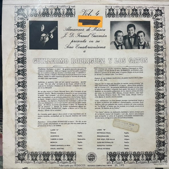 GUILLERMO RODRIGUEZ Y LOS GATOS - SERIE ECUATORIANISIMA VOL.4 LP (DE EPOCA)