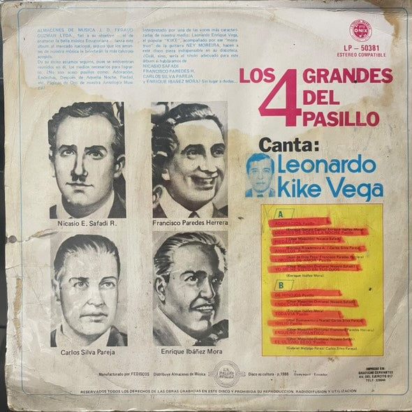 LEONARDO KIKE VEGA - LOS 4 GRANDES DEL PASILLO LP (DE EPOCA)
