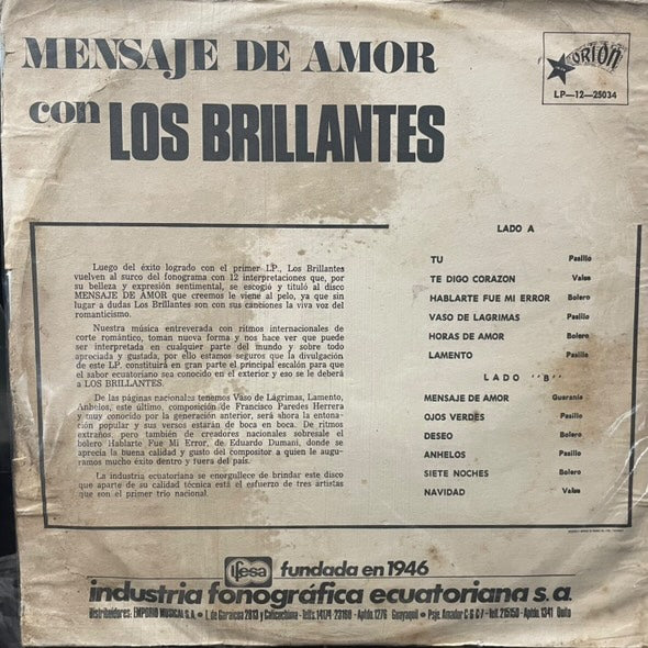 LOS BRILLANTES - MENSAJE DE AMOR LP (DE EPOCA)
