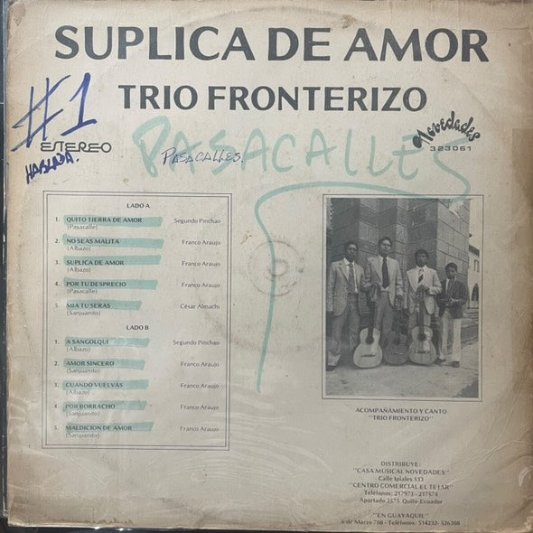 TRIO FRONTERIZO - SUPLICA DE AMOR LP (DE EPOCA)