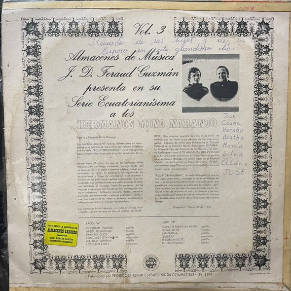 HNOS MIÑO NARANAJO - SERIE ECUATORIANISIMA VOL.3 LP (DE EPOCA)