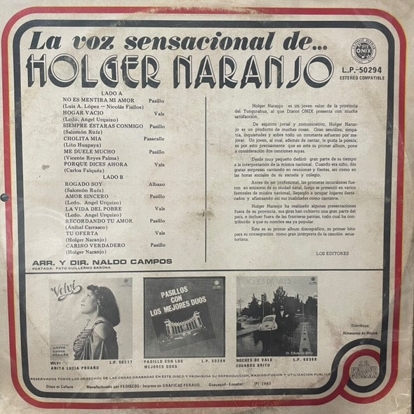 HOLGER NARANJO - LA VOZ SENSACIONAL DE... LP (DE EPOCA)