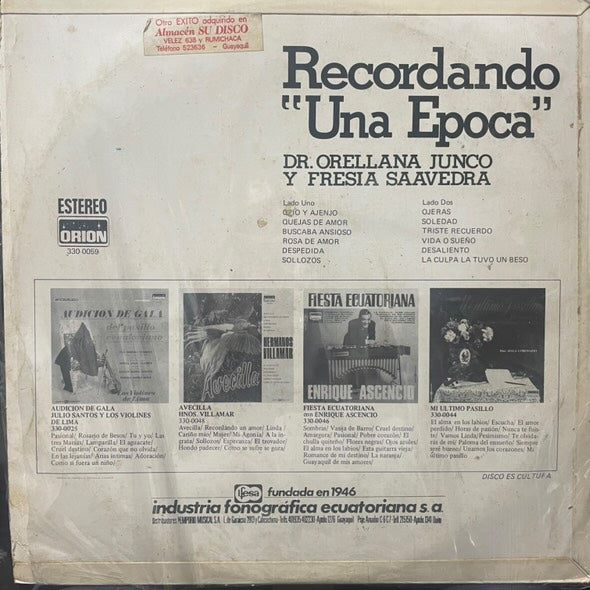 DR. ORELLANA JUNCO Y FRESIA SAAVEDRA - RECORDANDO "UNA EPOCA" LP (DE EPOCA)