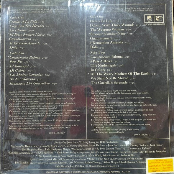JOAN BAEZ- GRACIAS A LA VIDA LP (DE EPOCA)