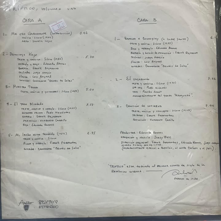 SILVIO RODRIGUEZ - TRIPTICO (VOLUMEN UNO) LP (DE EPOCA)