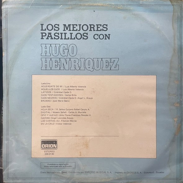 HUGO HENRIQUEZ - LOS MEJORES PASILLOS LP (DE EPOCA)