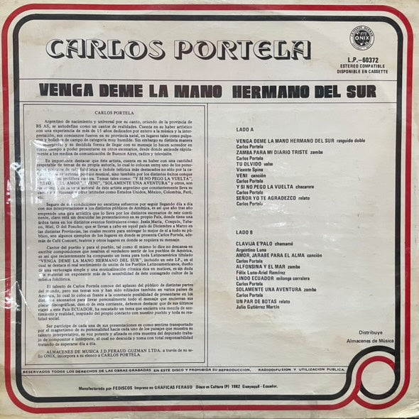 CARLOS PORTELA - VENGA DEME LA MANO HERMANO DEL SUR LP (DE EPOCA)