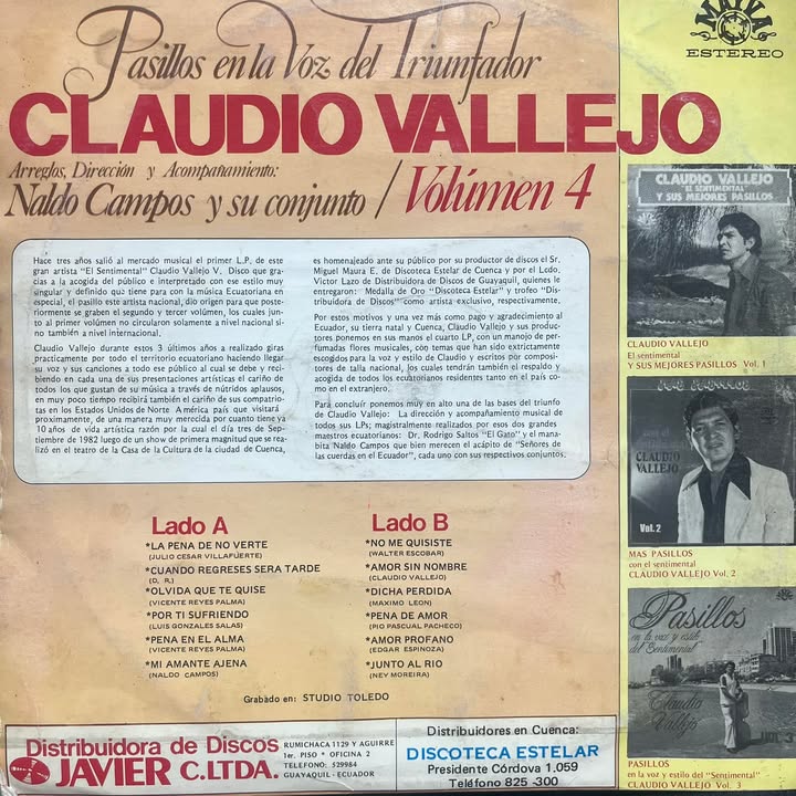 CLAUDIO VALLEJO - PASILLOS EN LA VOZ DEL TRIUNFADOR VOL.4 LP (DE EPOCA)