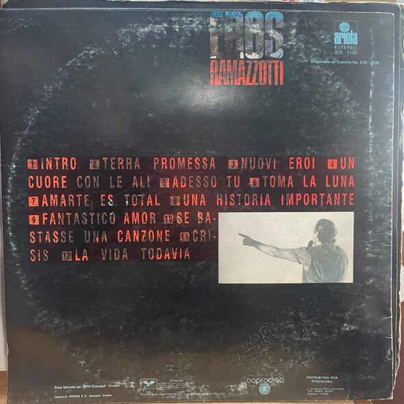 EROS RAMAZZOTTI - IN CONCERT LP (DE EPOCA)