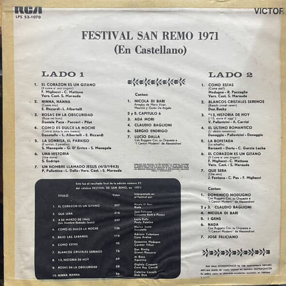 SAN REMO´71 LP (DE EPOCA)