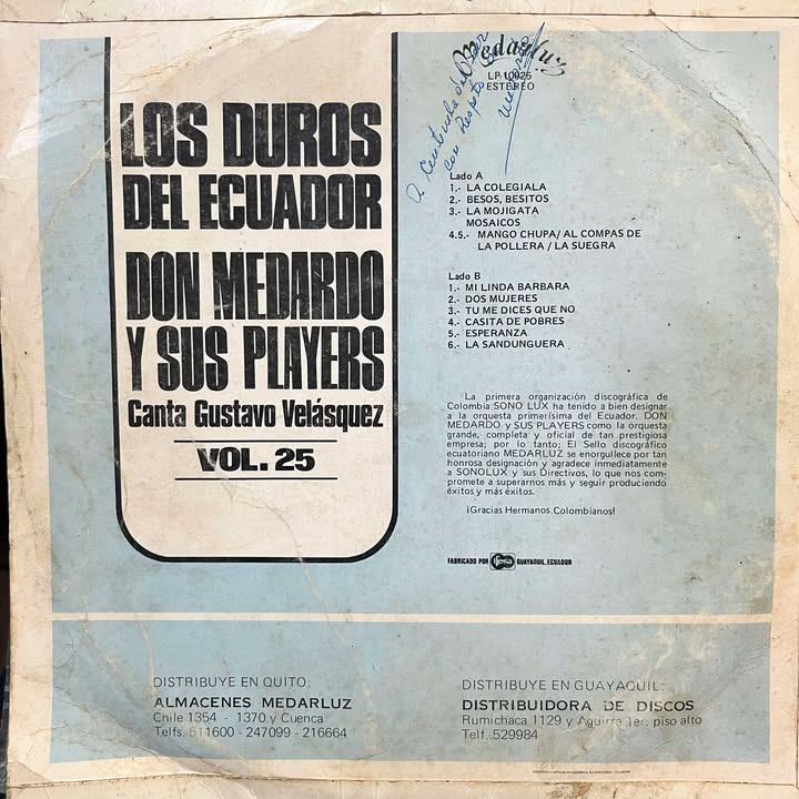 DON MEDARDO Y SUS PLAYERS - LOS DUROS DEL ECUADOR VOL.25 LP (DE EPOCA)