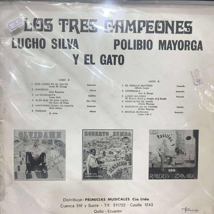 LOS TRES CAMPEONES EN QUITO: LUCHO SILVA, POLIBIO MAYORGA Y EL GATO - PUNCH MUSICAL LP