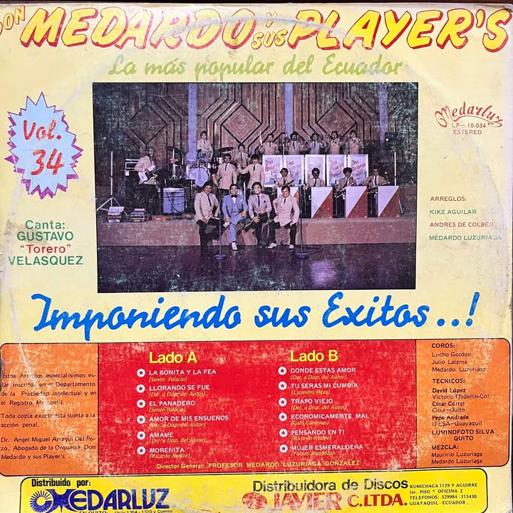 DON MEDARDO Y SUS PLAYERS - LA MAS POPULAR DEL ECUADOR VOL.34 LP (DE EPOCA)